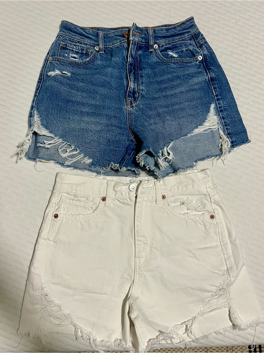 American Eagle Distressed High-Rise Denim Shorts Bundle - Blue & White